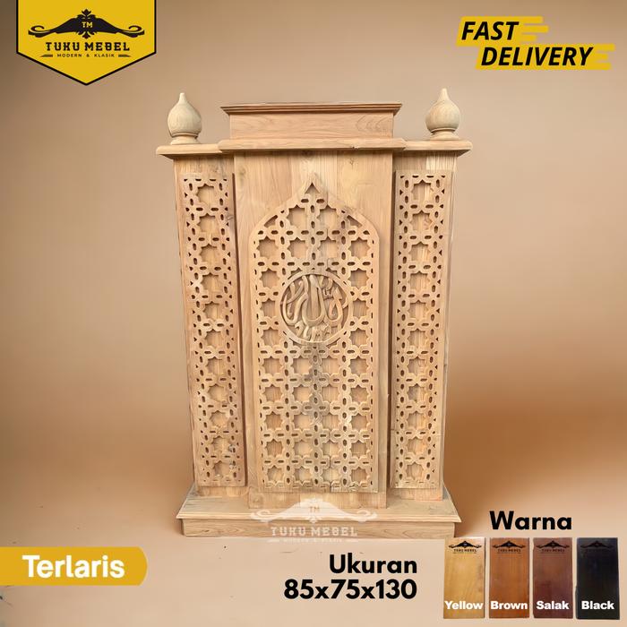 Gambar Mimbar Masjid Minimalis Ceramah + Dudukan Kayu Jati Tukumebel - 85 x 110 x 130 Cm - Belum Finishing dari TukuMebel Bdg undefined Tokopedia