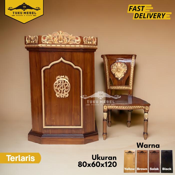Gambar Mimbar Masjid Minimalis Untuk Ceramah Mushola+Kursi - 90 x 60 x 120Cm - Natural dari TukuMebel Bdg undefined Tokopedia