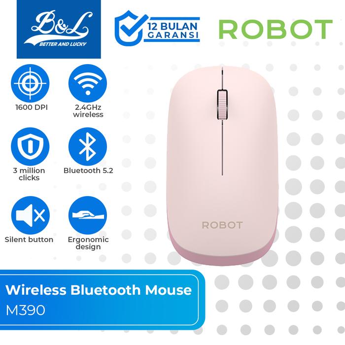 Gambar ROBOT M390 Mouse Bluetooth 5.2 Wireless 2.4G Silent Click 1600dpi - Pink dari BnL Super Store undefined Tokopedia