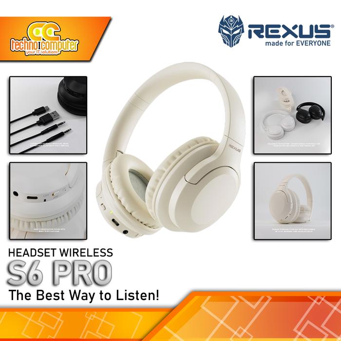 Gambar HEADSET REXUS RX-S6 PRO Wireless Bluetooth - Headset - Cream dari Techno Computer Bali undefined Tokopedia
