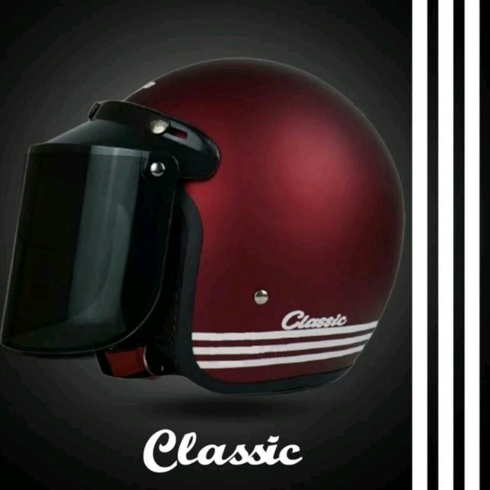Gambar helm half face bogo classic retro helm motor dewasa murah bagus ps26 - Marun Doff, Kaca Cem Hitam dari PlatinumStar_NEW undefined Tokopedia