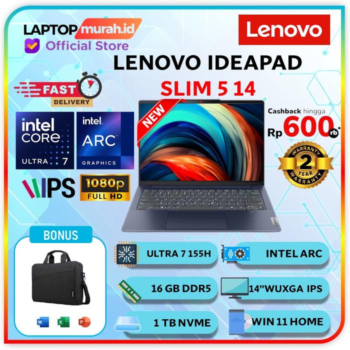 Lenovo Ideapad Slim 14 Ultra 155H 16GB 1TB SSD W11+OHS NON  PAKET, NVME 512GB SSD