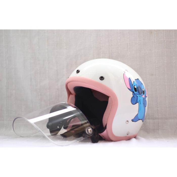 Gambar HELM BOGO CAMELIA PASTEL DEWASA KARAKTER STITCH KACA DATAR BENING - Putih dari RVM BERKAH HELMETS undefined Tokopedia