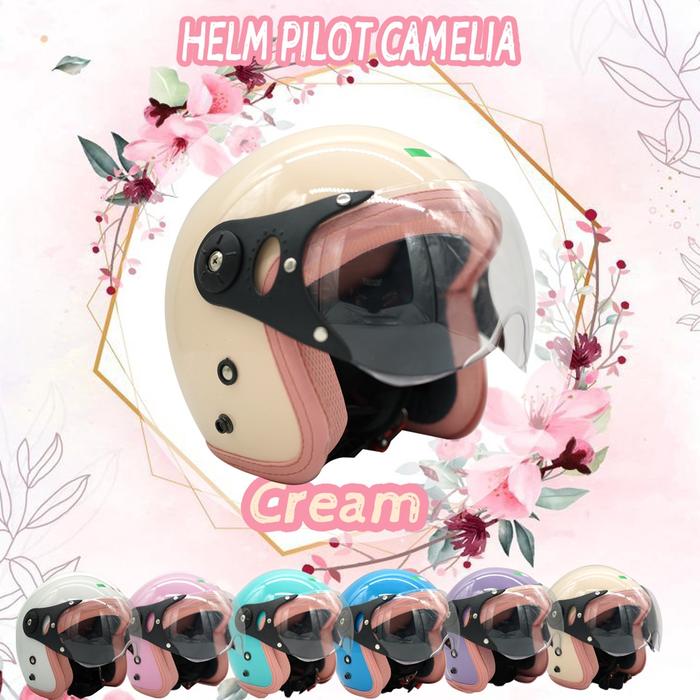 Gambar HELM BOGO CAMELIA PASTEL HIJAB DEWASA KACA BENING PILOT - Cream dari RVM BERKAH HELMETS undefined Tokopedia