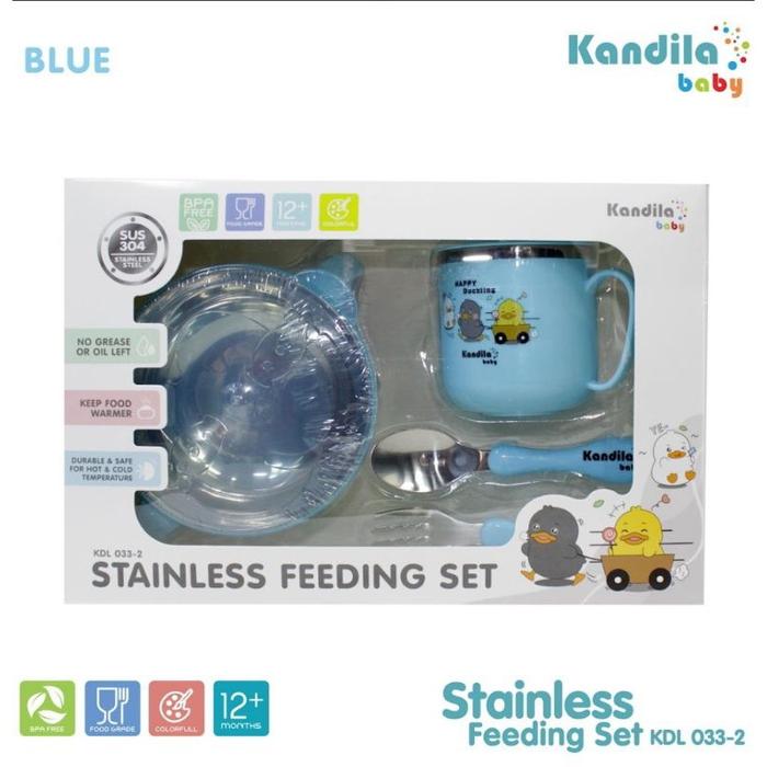 Gambar KANDILA Stainless Feeding Set KDL033-2 Alat Makan MPASI Kado Gif Bayi - Biru Muda dari Pumpkin Babies undefined Tokopedia