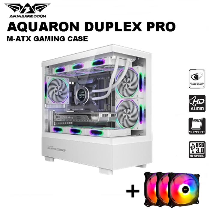 Gambar Casing Gaming Armaggeddon Aquaron Duplex Pro M-ATX |Front & Side Panel - Putih+3 Fan dari SuperstoreComputindo undefined Tokopedia