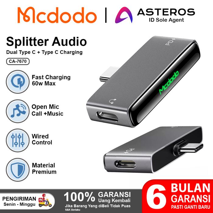 Gambar MCDODO Converter Splitter Type C to Dual Type C Audio Open Mic CA-5570 - CA-7670 dari Mcdodo Official Indonesia undefined Tokopedia