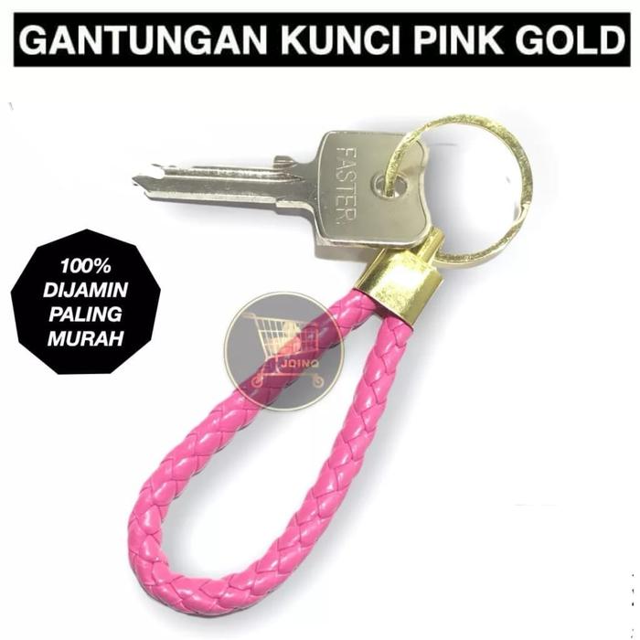 Gambar PREMIUM GANTUNGAN KUNCI KULIT BRAIDED MOTOR MOBIL TALI KEPANG - (Gold) - Pink dari Rudi Story undefined Tokopedia