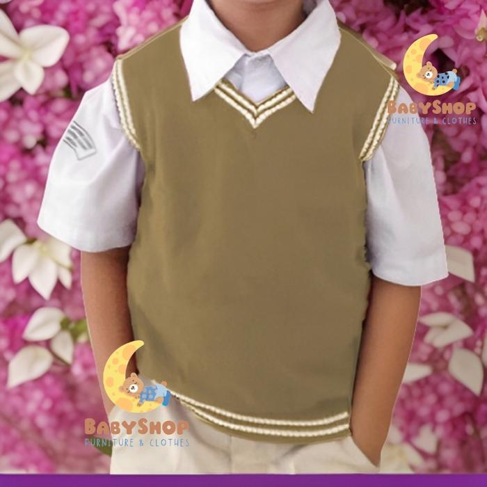 Gambar Rompi Rajut Anak Sekolah Laki Laki Perempuan Model Vest Korea - Cream, SD KELAS 1-2 dari Knit Cozy undefined Tokopedia