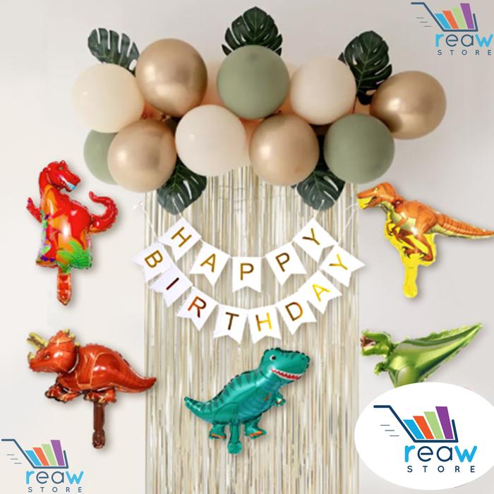 Gambar Paket Dekorasi Hiasan Balon Ulang Tahun Happy Birthday Dinosaurus Retro - Dino dari REAW STORE undefined Tokopedia