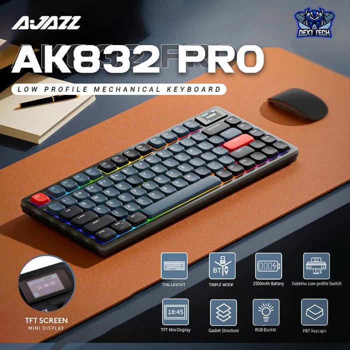 Gambar Ajazz AK832 PRO LED RGB 75% Low Profile Mechanical Keyboard 3-Mode - Blue switch dari DextMall undefined Tokopedia