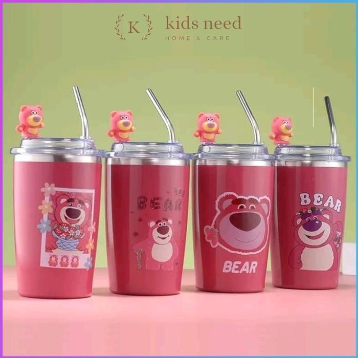 Gambar （2IN1)BOTOL MINUM STAINLESS STEEL 304 /TUMBLER LOTSO BOTOL ANAK/ - bear merah dari AS tokoku undefined Tokopedia