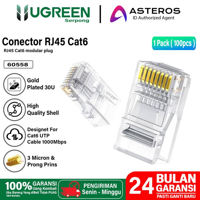 Gambar UGREEN Konektor RJ45 Cat5e Cat 6 UTP Modular Ethernet Gigabit 100 Pcs - 60558 dari Ugreen Serpong undefined Tokopedia