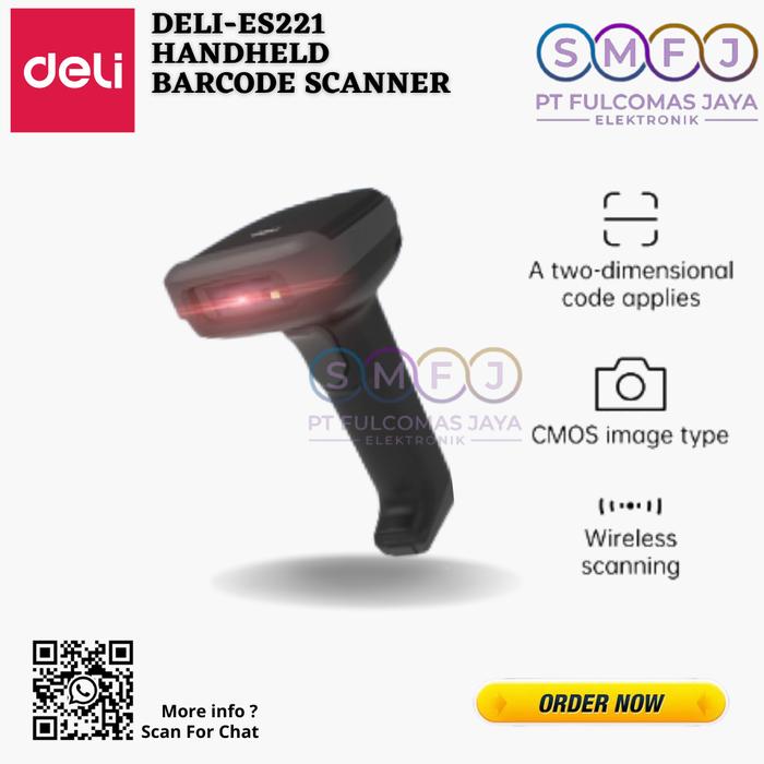 Jual Deli ES221 Wireless Barcode Scanner 1D 2D LED Light GARANSI RESMI ...