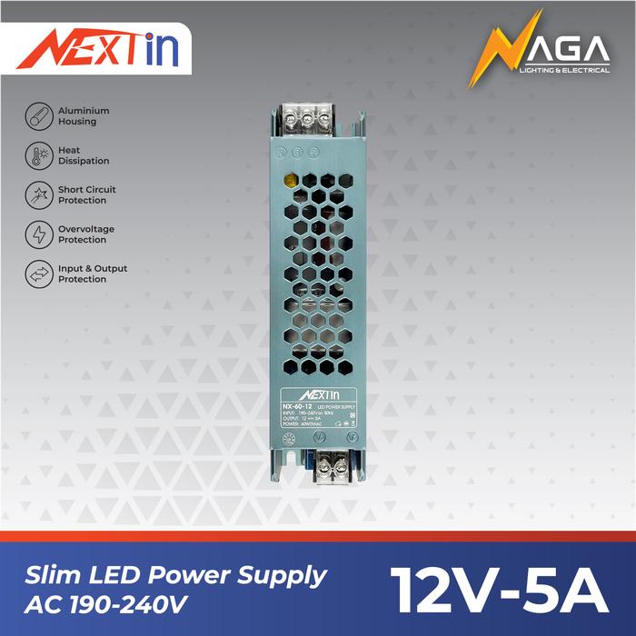 Gambar Nextin 12V LED power supply 5A - 30A ampere travo trafo AC 190-240V - 5A-60W dari Naga Lighting & Electrical undefined Tokopedia