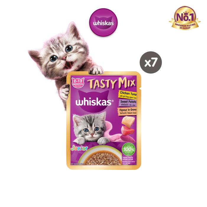 Gambar Whiskas TastyMix Gravy Junior Makanan Kucing Basah Pouch 70gr - Isi 7 - Chicken Tuna dari Whiskas Indonesia undefined Tokopedia