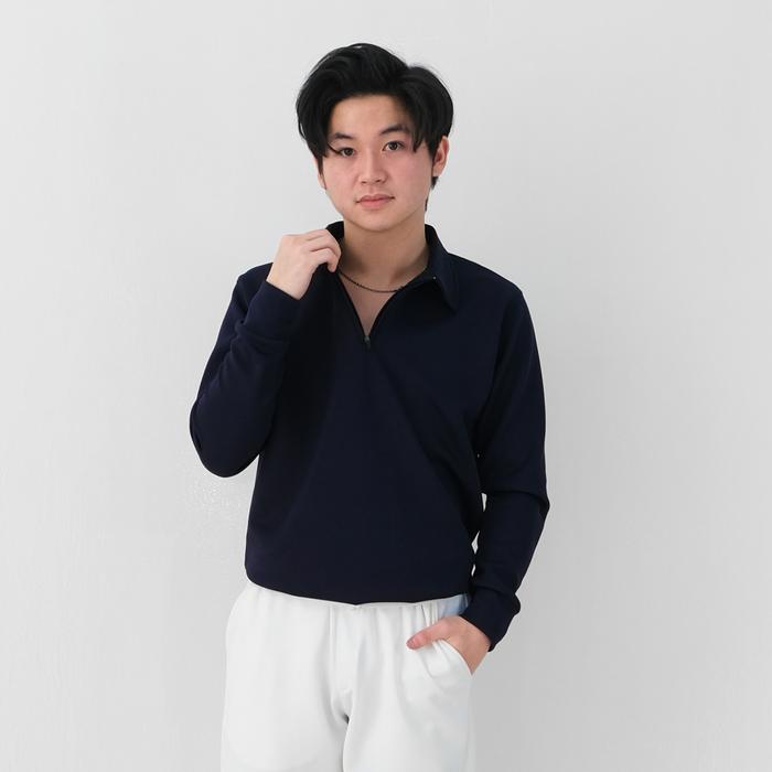 Gambar Kaos Polo Upper Zip Pria Lengan Panjang - Polo Shirt Cowok - Navy, M dari Sanscloth Store undefined Tokopedia