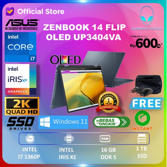 Gambar ASUS ZENBOOK 14 FLIP OLED UP3404VA TOUCH I7 1360P 16GB 1TB W11 QHD - UNIT dari AI Official Store undefined Tokopedia