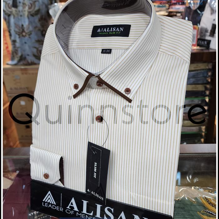 Gambar ALISAN Kemeja Kerah Kombinasi Slim Fit Lengan Panjang //Salur Merah/ - Cokelat, 15 dari ALISAN Quinnstore Jakarta undefined Tokopedia