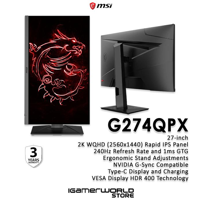 Gambar MSI G274QPX 27 inch 2K WQHD 240Hz 1ms Rapid IPS Gaming Monitor dari Igamerworld Surabaya undefined Tokopedia