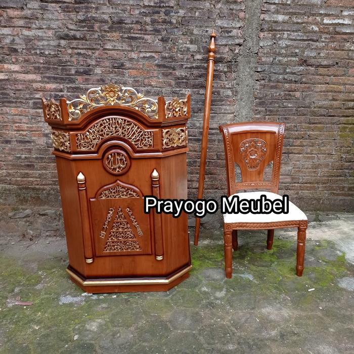 Gambar mimbar podium kayu jati ukir Jepara podium masjid minimalis murah - mimbar+tongkat dari Prayogo meubel undefined 4 Tokopedia