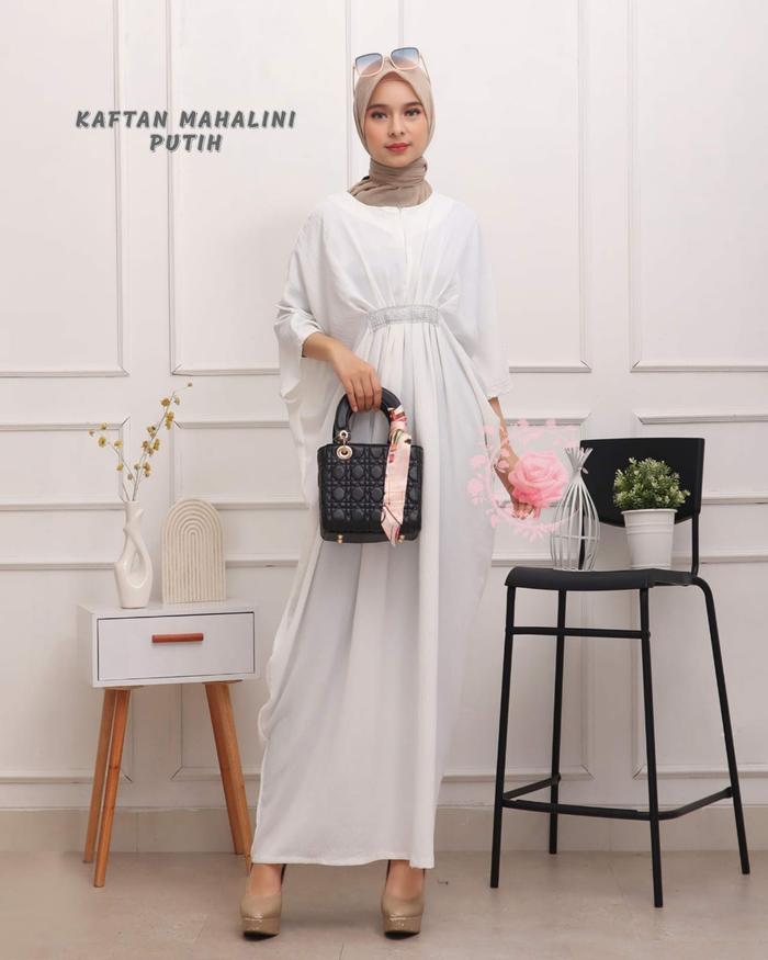 Gambar Kaftan lebaran mewah wanita kondangan polos casula mahalini - Putih, all size dari EmiliaTshop undefined Tokopedia