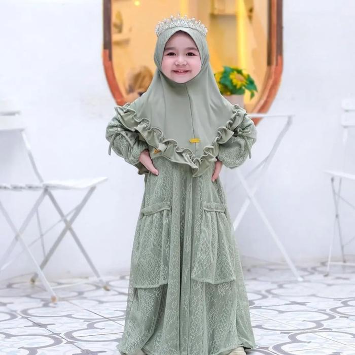 Gambar Baju Gamis Anak Wanita Zahra Kids Syar'i Usia 7-12 Thn Pakaian Muslim - Sage, L dari Grosir Pakaian Wanita Bandung undefined Tokopedia