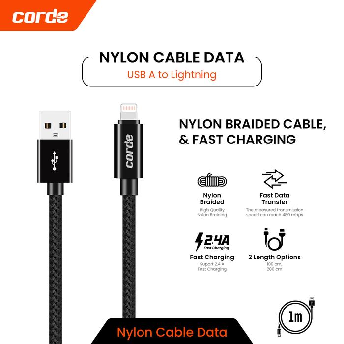 Gambar CORDE Kabel Data IP USB-A to Lightning Fast Charging 2.4A CCD134 - 1M dari Corde Jakarta Official undefined Tokopedia