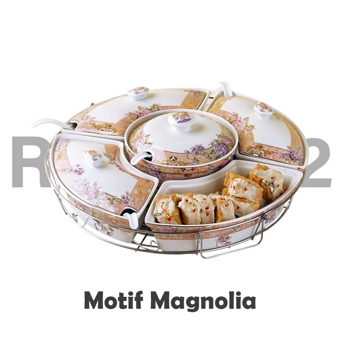 Gambar Prasmanan Keramik Tempat Wadah Saji Makan dengan Rak Putar Aneka Motif - Magnolia dari Re Shop2 undefined Tokopedia