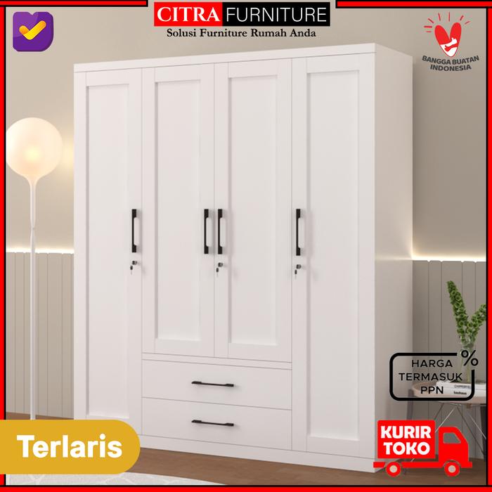 Gambar SHUMO Lemari Pakaian Baju Besi 4 Pintu Ayun Swing Neo Classic - MOTIF-A, DIRAKIT dari Citra furniture undefined Tokopedia