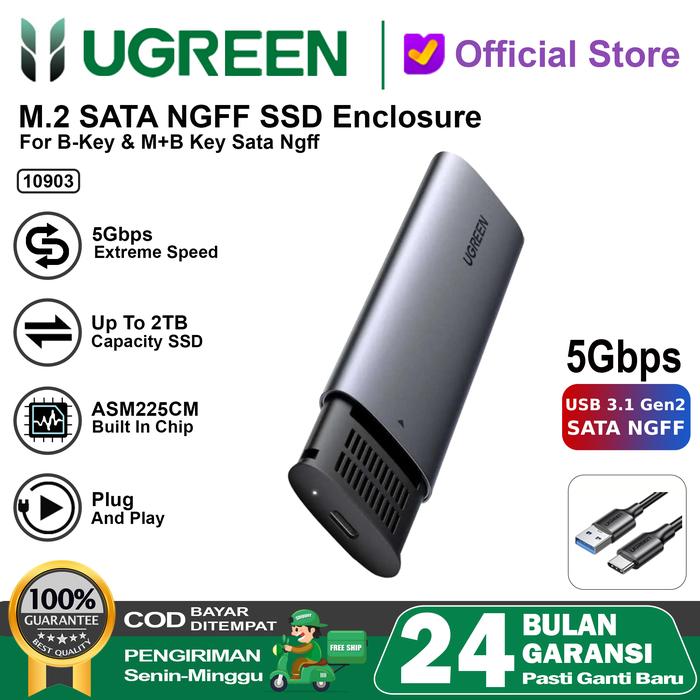 Gambar UGREEN SSD Casing Enclosure M.2 NVMe SATA To USB 3.1 / USB C 10Gbps - For M.2 NGFF dari UGREEN Official Store undefined Tokopedia