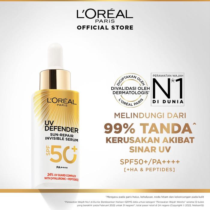 Gambar L'Oreal Paris UV Defender Sun-Repair Invisible SPF50+ 2in1 Serum 30ml dari Sweet Pineapple @ undefined Tokopedia