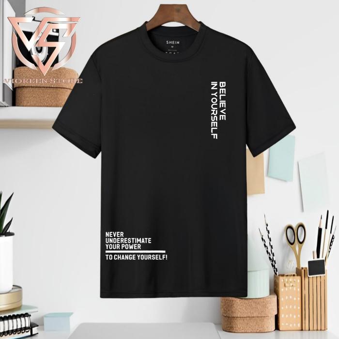 Gambar baju pria atasan cowok kaos katun premium believe in yourself S-5XL - Hitam, L dari VS vioreen store undefined Tokopedia