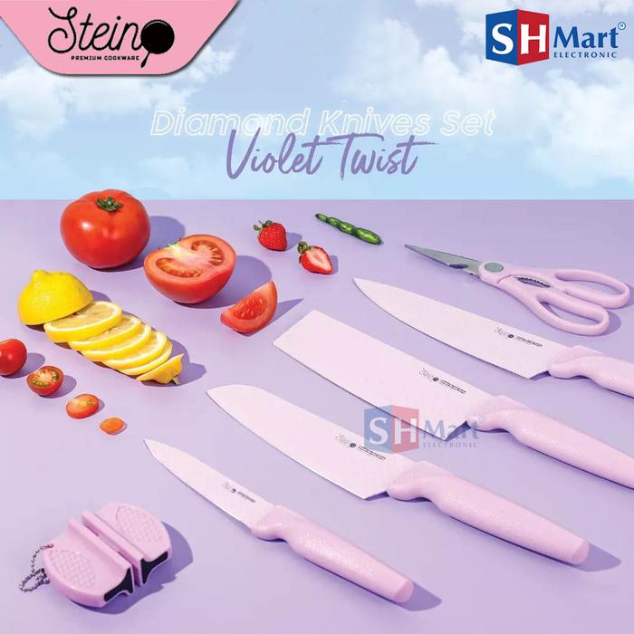Gambar Steincookware Pisau Diamond Knifes Set 5 + Free Knife Sharpener Pisau - VIOLET dari SHMART ELECTRONIC undefined Tokopedia