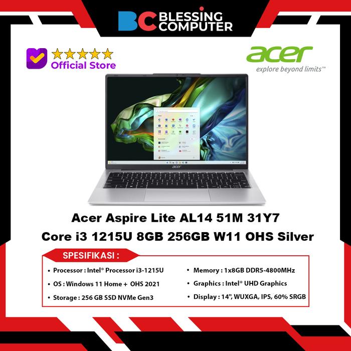 Gambar Acer Aspire Lite AL14 51M 31Y7 Core i3 1215U 8GB 256GB W11 OHS dari Blessing Computer Bali undefined Tokopedia