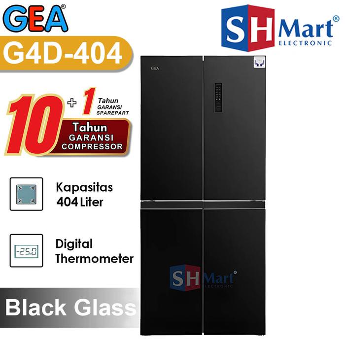 Gambar Kulkas 4 Pintu Side By Side INVERTER GEA G4D-404 INOX (KHUSUS MEDAN) - Black Glass dari SHMART ELECTRONIC undefined Tokopedia