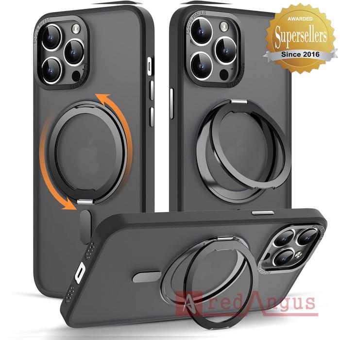 Gambar Magsafe Case Iphone 12 Pro Max FROSTED 360 KickStand Ring Stand Cover - Hitam dari redAngus ID undefined Tokopedia
