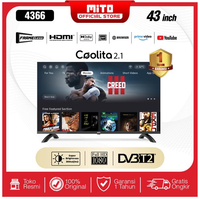 Gambar MITO Smart LED TV 4366 43 Inch - OS Coolita 2.1 - HD Ready - TANPA PACKING dari MITO Electronics Kota Tangerang Tokopedia
