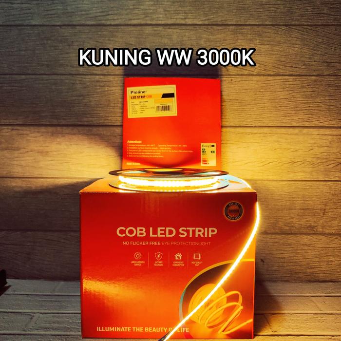 Gambar PIOLINE LED STRIP COB DC 12V 252LED / METER IP65 5M 1Roll 5 METER - KUNING WW 3000K dari RS LISTRIK RUMAH LAMPU undefined Tokopedia