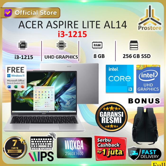 Gambar LAPTOP ACER ASPIRE LITE AL14 I3 1215 8GB 512SSD W11+OHS 14.0WUXGA IPS - RAM 8GB/256SSD, LAPTOP dari ProStoreComputer undefined Tokopedia