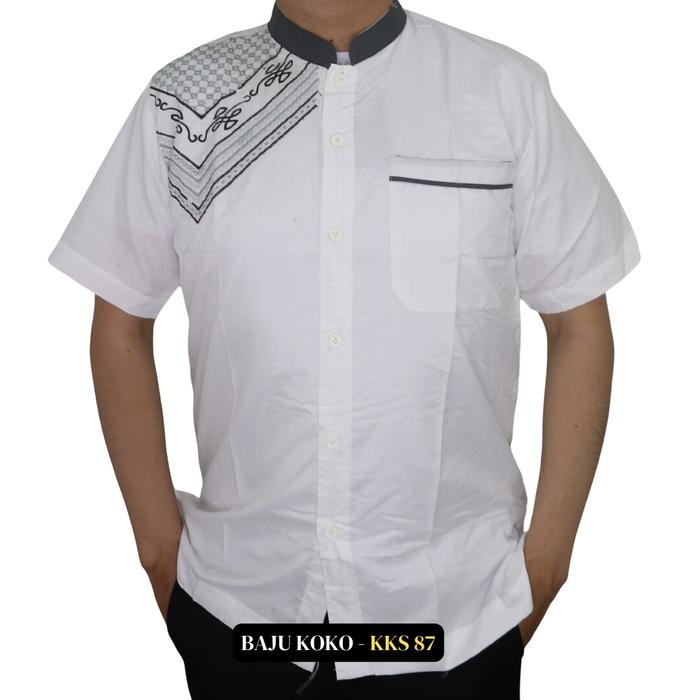 Gambar Baju Koko Pria Eksklusif Katun Coklat dengan Lengan Pendek Mandarin Collar - Kaos, Muslim - KKS 86, L dari Gudang Fashion Id undefined 5 Tokopedia