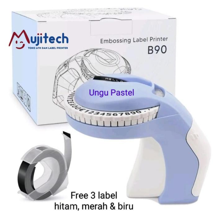 Gambar LABEL MAKER EMBOSS B90 MIRIP DYMO OMEGA - Ungu Pastel dari MUJITECH undefined Tokopedia