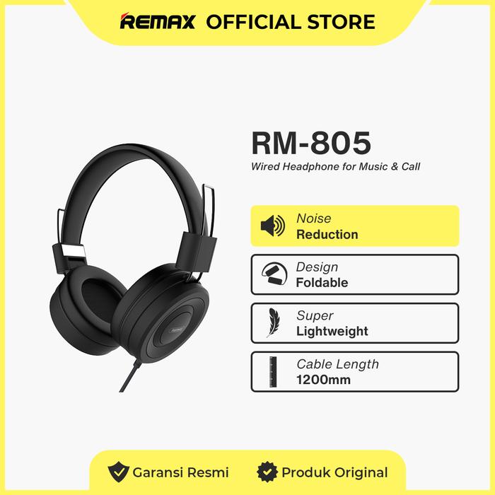 Promo Remax Headphone Wired Jack 3,5mm Noise Reduction Over Ear RM-805 ...