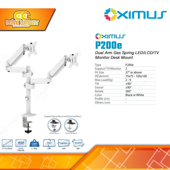 Gambar Bracket Monitor TV 27-34inch OXIMUS P200e Gas Spring Dual Monitor - Putih dari Techno Computer Bali undefined Tokopedia