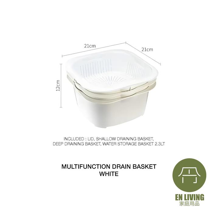 Gambar EN LIVING Multifunction Drain Basket Set / Keranjang Cucian Buah Sayur - WHITE dari EN LIVING undefined Tokopedia
