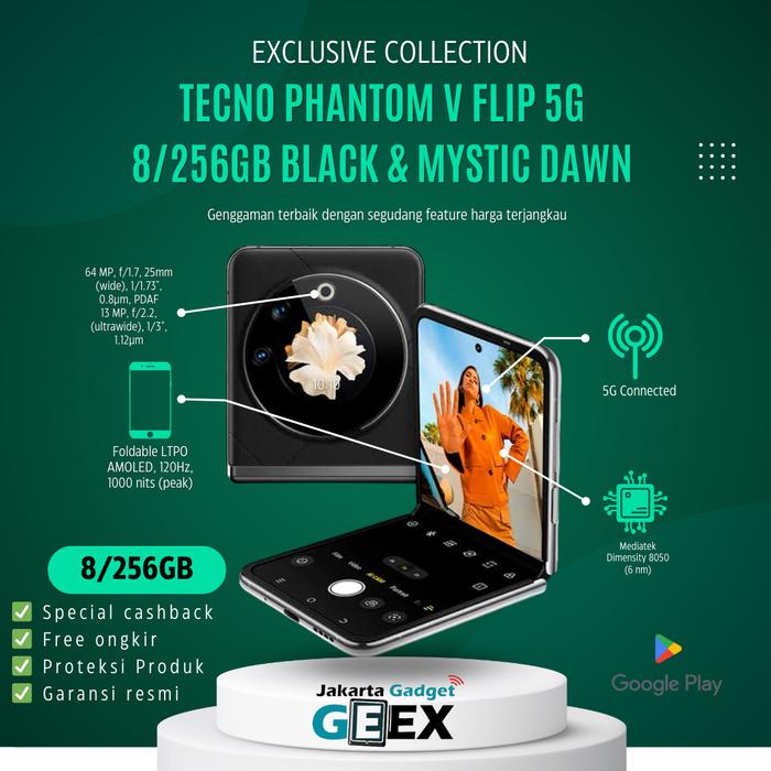 Gambar Tecno Phantom V Flip 5G 8GB 256GB Black Mystic Dawn Garansi resmi - Black dari gadgetgeex undefined Tokopedia