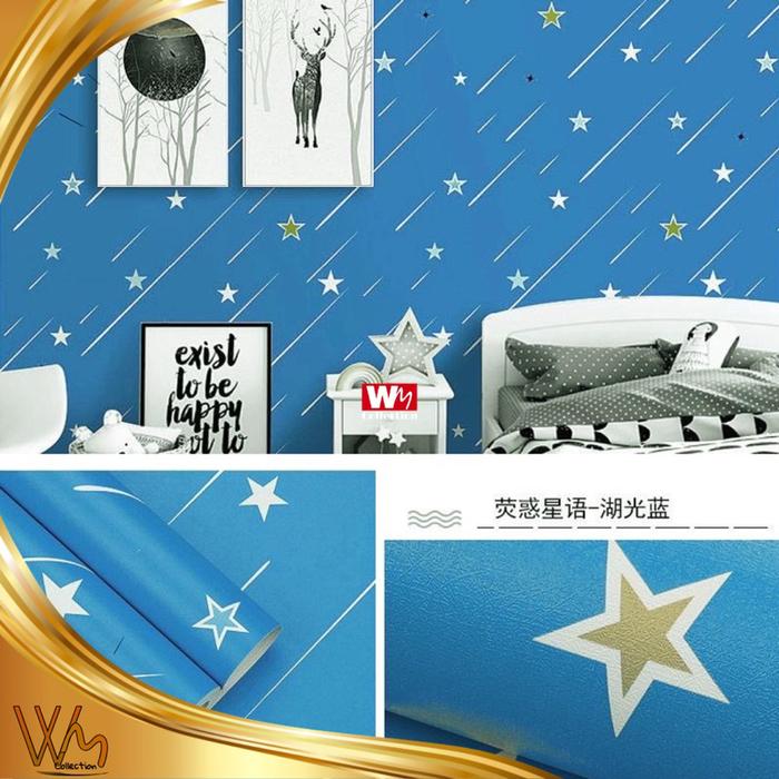 Gambar Wallpaper|Walpaper Sticker Dinding Motif Bintang Jatuh Biru Tua - Biru Muda dari homewallpaperr undefined Tokopedia