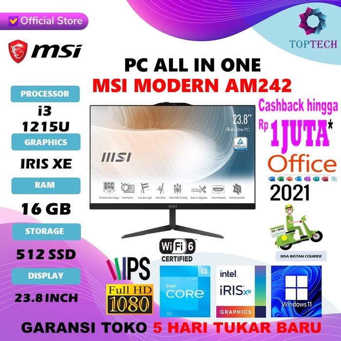 Gambar MSI PC AIO | ALL IN ONE i3 1215 8GB 512GB 23.8FHD IPS W11 OHS - Windows 11 Home, 8GB dari Top Tech Comp undefined Tokopedia