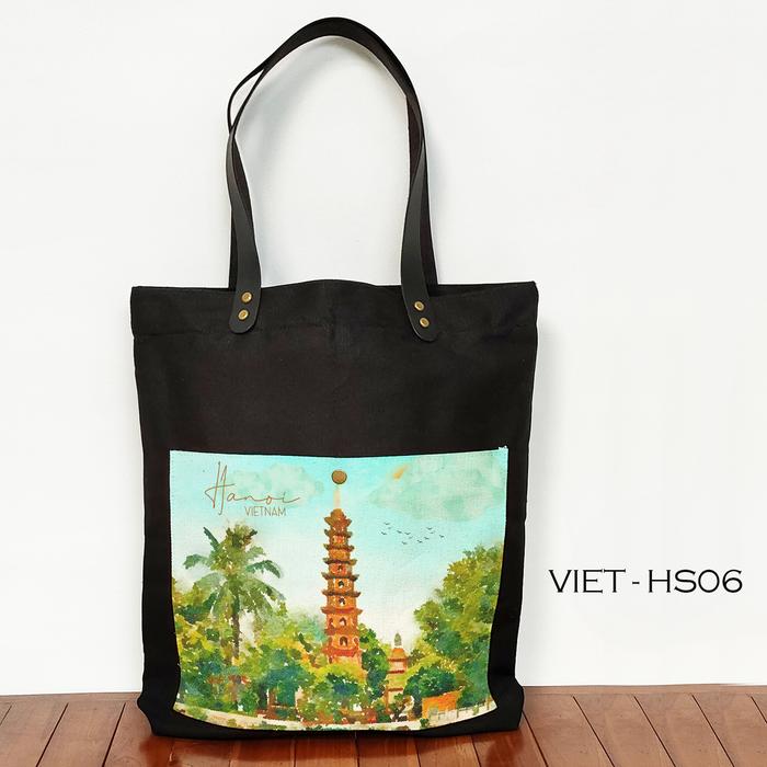 Gambar Totebag Canvas Hitam Saku Souvenir Hanoi Vietnam - VIET-HS06 dari Dewanibags undefined Tokopedia