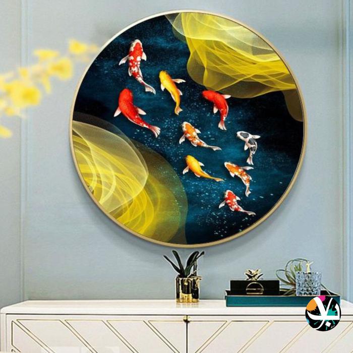 Gambar Lukisan kanvas Bulat *special* Ikan Koi 9ekor Fengshui-Diamater 100cm - koi 4 dari Yeureumba Store undefined Tokopedia